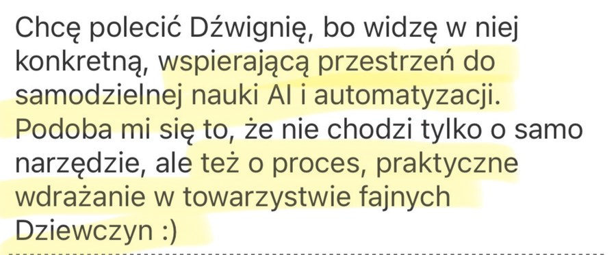 Opinia uczestniczki Dźwigni